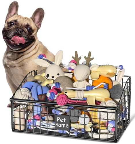 Foellstoe Dog Toy Bin Toy Basket Metal Storage Box with Handles Dog Organizer Chew-Proof Dog Toy Box Blankets Leashes Chest Puppy Dog Toy Storage Container Home Decor Pet Toys Dog Cat