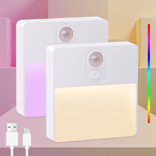 Artrastar LED Nachtlicht mit Bewegungsmelder Innen Batterie USB Aufladbar 3 (AUTO/AUS/EIN) RGB Licht für Flur, Treppen, Schlafzimmer, Kinderzimmer(2 Stück)