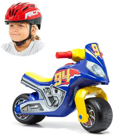 MOLTO Laufmotorrad Molto Cross Race 24 (blau) mit rotem Helm, für alle Arten von Gelände, sicheres und Robustes Kinderspielzeug, fördert die gesunde Entwicklung von Jungen und Mädchen, ab 18 Monaten
