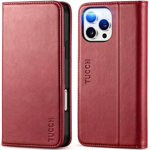 TUCCH Wallet Case for iPhone 16 Pro Max (6.9) 2024, PU Leather Stand Folding Case with[RFID Blocking][Shockproof TPU][Card Slot]Kickstand, Protective Folio Compatible with iPhone 16 Pro Max, Dark Red
