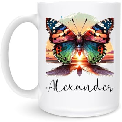 White Mug with Handle Butterfly Coffee Mug Durable Stoneware Coffee Mug Modern Jumbo Mug for Beer Cafe 330Ml