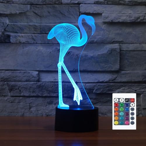 FLRXHK Flamingo 3D-Illusions-Nachtlicht, Touch-Tischlampe mit Fernbedienung, 16 Farben, optisches USB-LED-Nachtlicht für Kinder, Geschenk, Raumdekoration