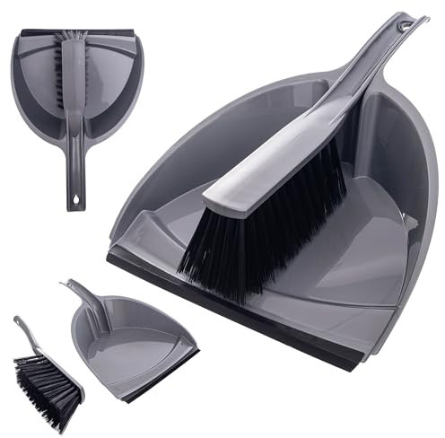 KADAX Juego de escoba y recogedor con goma, recogedor y escoba, recogedor con escoba, juego de recogedor (plata)