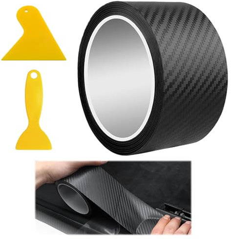EVDZNA Carbon Folie, Carbon Folie Auto, 5 cm x 5 m Einstiegsleisten Schutz, Einstiegsleisten Kohlefaser Aufkleber, Selbstklebend Auto Einstiegsleisten mit Kunststoffschabern, Für Autotür, Türgriffe