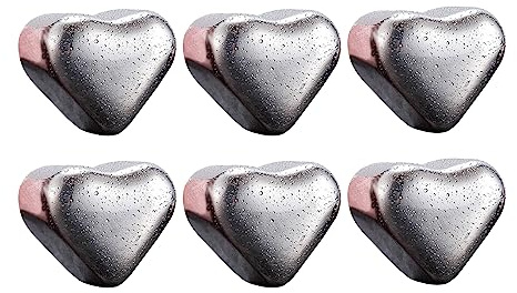 EnMart 6 Hielos de acero inoxidable en forma de corazón para bebidas, Piedras refrigerantes reutilizables para whisky, Incremente su placer de beber, Regalo ideal para los amantes del vino