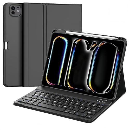 Keyboard Case for iPad Air 11 inch M2/ Air 5th 4th Generation,Magnetically Detachable Keyboard Case with Pencil Holder for iPad 10/9/8/7th Generation(Black,Pro 12.9 2020)
