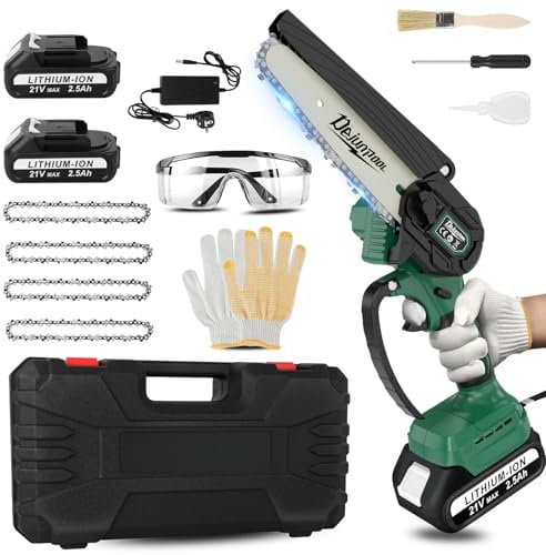 Mini Kettensäge mit Akku,Professionelle leichte Kettensäge mit bürstenlosem Motor zum Baumbeschneiden, Einhand-Kettensäg e mit Sicherheitsschloss & Premium-Sägekette für den Hausgarten