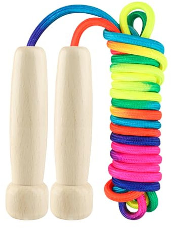 BTONGE Corde à sauter pour adultes, 500 cm, corde à sauter arc-en-ciel réglable pour enfants avec poignée en bois pour garçons et filles de 6, 7, 8, 9, 10 ans, corde à sauter pour entraînement de