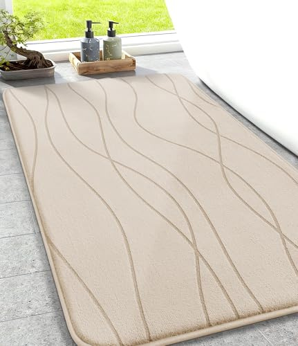 chakme Badezimmerteppich, 50x80cm Beige Badematte rutschfest | Memoryschaum Duschvorleger, Waschbar Badvorleger, Wasserabsorbierend Badteppich
