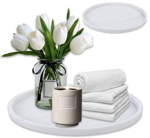 Badezimmer Tablett, Kosmetik Tablett 23 cm Runde Tablett Silikon Ablageschale Schminktisch Tablett Organizer Seifen Spender Platte für Gewebe Kerzen Handtuch Kleine Kosmetisch (Weiß)