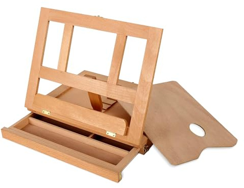 Create Tolka Desk Art Easel with Built-in Drawer – Compact and Functional Table Top Easel with Adjustable Angle for Painting, Sketching, and Displaying Artwork