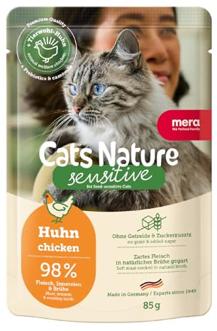 MERA Cats Nature Sensitive Huhn 12x85g Katzenfutter nass ohne Getreide | Hochwertige Rezeptur mit hohem Fleischanteil - Alleinfuttermittel, Monoprotein, magenschonend, Familienunternehmen