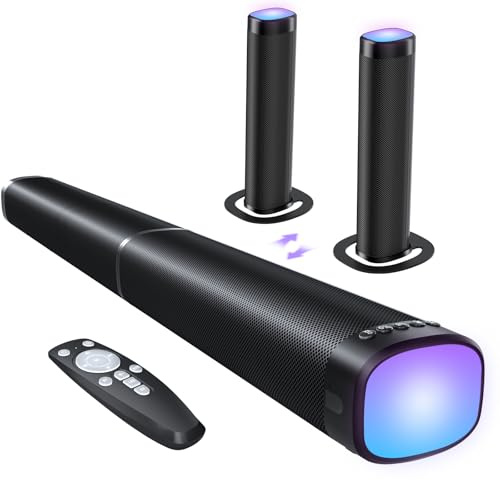 Sound Bar for Smart TV, 100W Sound Bar with 3 Dynamic RGB Lights, Black