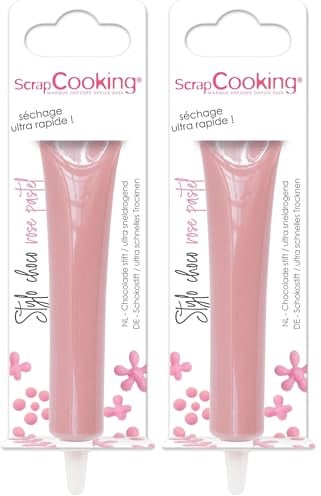 ScrapCooking - Stylo Choco Rose Pastel - Crayon Alimentaire Pâtisserie 25 g - Stylo Décoratif Comestible - Écrire & Dessiner sur Desserts, Gâteaux & Biscuits Anniversaire Pâques - 6806 (Lot de 2)