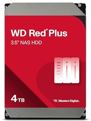WD Red Plus 4TB NAS Disco Duro Interno 3,5 – 5400 RPM Clase, SATA 6Gb/s, CMR, 128MB Caché