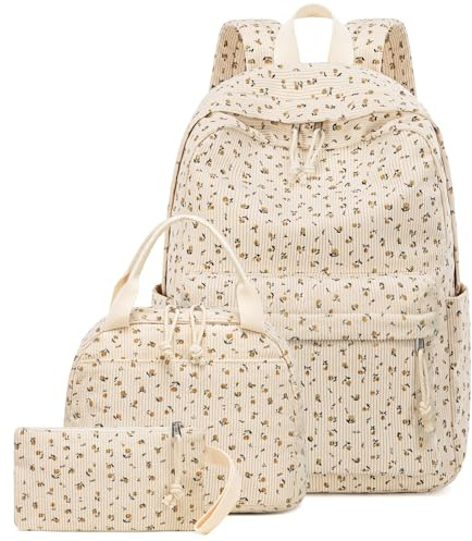 Schulrucksack Mädchen Teenager Damen Schultasche Rucksack Set Schulranzen für Mädchen Schule 3-teilig Lässig Rucksack mit Lunchpaket Tasche und Mäppchen