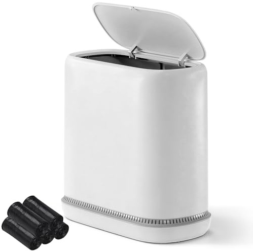 TidyTale Bathroom Trash Can with Lid, Slim Garbage Bin with Inner Bucket, Dog Proof Press Top Lid Small Narrow Wastebasket, Hidden Bag Design, Odor Control for Bathroom Bedroom Office RV