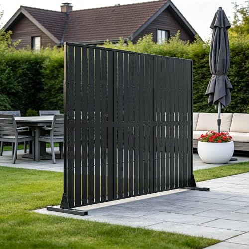 Suusolny 3-teilig Paravent Raumteiler Metall Schwarz 180×123×40cm, Freistehende Trennwand Sichtschutz Indoor Outdoor, Stabiler Stellwand für Wohnzimmer Büro Balkon Terrasse und Garten