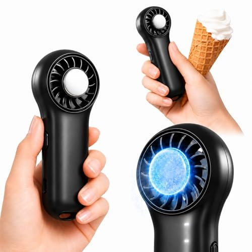 Winwj Ventilatore a mano con funzione di raffreddamento, mini ventilatore portatile 20000 RPM ad alta velocità, batteria con autonomia di 20,5 ore, 4 velocità, ventilatore USB ricaricabile, piccolo