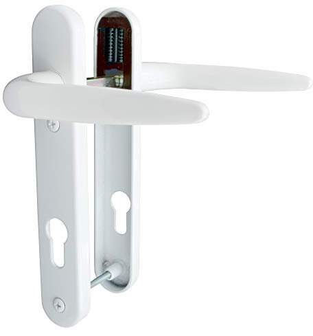 Pair of Trojan Sparta 92PZ Short backplate White Powder Coated Sprung Lever/Lever uPVC Door Handle Set