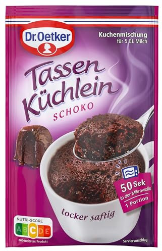 Dr. Oetker Tassenküchlein Schoko, 12er Pack, 12 x 55 g, Kuchenmischung für ein Schoko-Küchlein in der Tasse, Tassenkuchen für die Mikrowelle, einfach zubereitet, vegetarisch