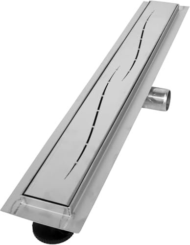 VILSTEIN Duschrinne 60cm, Edelstahl Bodenablauf Komplettset, extra flach, Siphon mit Geruchsstop, Haarsieb - Welle