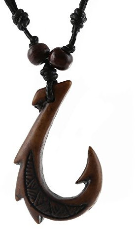 HZMAN Hawaiian Brown Fish Hook Anhänger Hanf Schnur Kette - Maori Stammes-Halskette Schmuck Geschenk