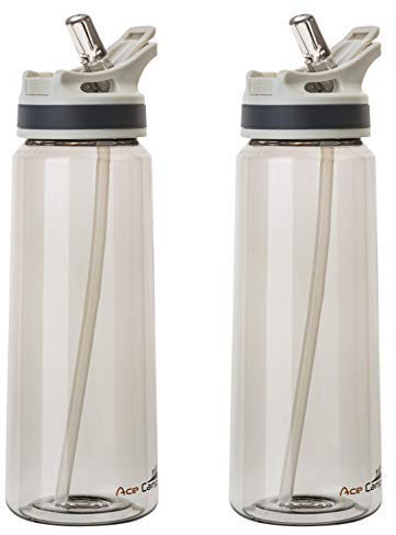AceCamp Tritan 2 x tragbare Kunststoff-Wasserflaschen für Kinder, Kleinkinder, Erwachsene, geruchsfrei und BPA-frei, auslaufsicher, für Wandern, Camping, Schule, Outdoor (750 ml, Deckel)