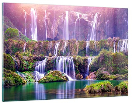 Bilder auf Glas 120x80cm Wandbild Glasdruck Landschaften Natur - 3893 | Wasserfall Groß XXL Modern Dekoration Wohnzimmer Schlafzimmer Küche Wanddeko Kunstdruck Art Wall Decor ARTTOR
