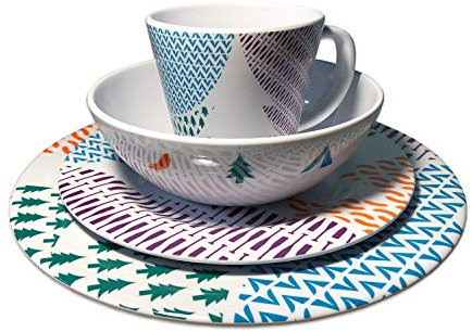OLPRO Melamine Dinnerware Set, Camping/Picnic/Barbecue Dinner Set Plastic Melamine Astley Outdoor Patterned Camping Set. Perfect for Outdoor al Fresco Dining (8 Piece)
