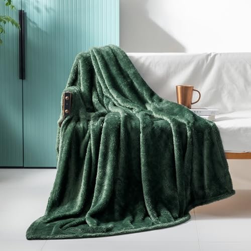 Exclusivo Mezcla Plush Fuzzy Fleece Throw Blanket 127x178 CM, Super Soft, Fluffy and Warm Blankets for Couch, Bed, All Season Use, Celadon