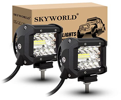 SKYWORLD Phare de Travail LED Tracteur 2PCS 60W 10cm Projecteur LED Voiture 12V Barre Lumière de Travail LED Etanche IP67 Feux de Travail LED pour 4X4 Voiture Camion SUV Bateau