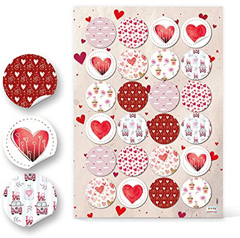 Logbuch-Verlag 24 Herzen Sticker rot rosa weiß Herzaufkleber Herz-Etiketten Geschenke Verpackung rund 4 cm Geburtstag