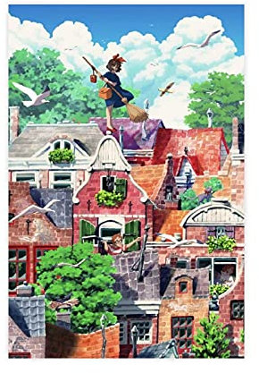 HUANGCHOU Anime-Poster Kiki's Delivery Service 33 Leinwand Poster Schlafzimmer Dekor Sport Landschaft Büro Zimmer Dekor Geschenk 30 x 45 cm Rahmen:
