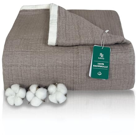 SE SOFTEXLY Kuscheldecke Baumwolle 100%, 4-lagige Weiche Kuscheldecke Musselin Tagesdecke, Bett-Überwurf Sommerdecke Sofadecke Wohndecke für Ganze Saison als Sofaüberwurf Beige Blanket 230x260cm