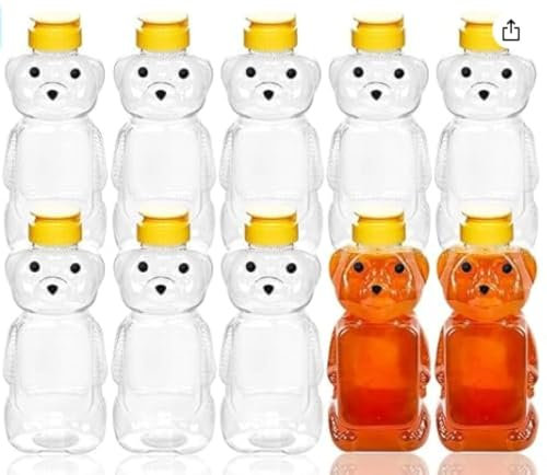 Lot de 10 pots à miel en plastique de 237 ml avec bouchon à rabat jaune pour le stockage et la distribution