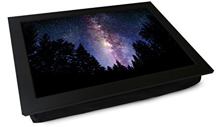 Extra Large Portable Lap Desk Tray (Milky Way Night Sky) Wide Multi Purpose | Handmade Large Wooden Frame, Big Beanbag Cushion Bottom | Computers, Laptops, Meals, Food | 49.8cm | XL56 Black