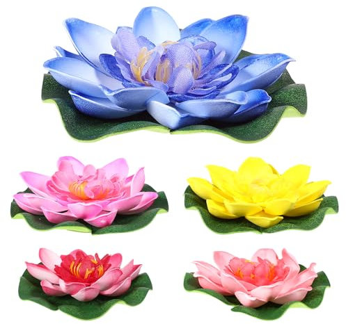 Floating Artificial Lotus Flowers 5Pcs 10cm Lily Pads Water Lily Lotus Flower for Pond Decoration (Mixed Colors)