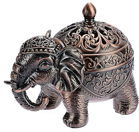 SUMTree Brûleur d'encens en Alliage de Zinc brûleur de Porte-encens brûleur encens Charbon Décoration d'éléphant Vintage avec Couvercle pour Yoga méditation (cuivre Rouge)