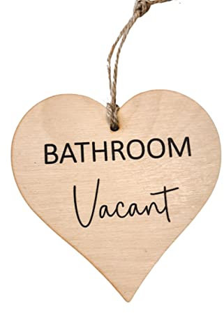 Bathroom Engaged Vacant Double Sided Door Sign - Made From Wood - Heart Shape