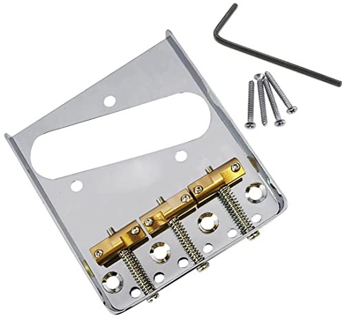 Jiayouy Chevalet Telecaster chromé avec 3 selles en laiton compensées pour guitare électrique de style Tele vintage
