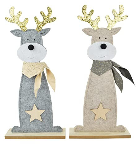Generisch 2er Set Aufsteller Filz Elch | Figur Dekofigur Weihnachtsfigur | 22x46 cm | Advent Weihnachten