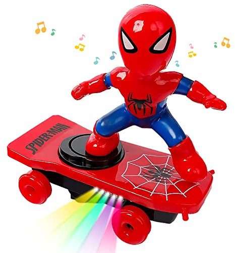 YISKY Spider Man Voiture Jouet électrique pour Les Enfants de Plus de 3 Ans, Véhicule avec Sons et lumières, 360° Rotation Stunt