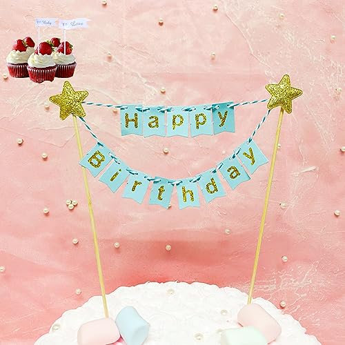 Geburtstagskuchen 13 Stück Happy Birthday Tortendeko,Happy Birthday Kuchengirlande Happy Birthday Girlande Blau Tortendeko Blau Geburtstag Wimpelkette Kuchen Deko Geburtstag Für Mädchen Junge Kinder
