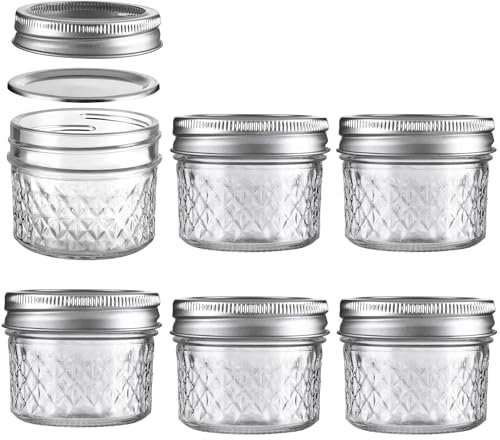 BOMEX Mason Jars Airtight Lids Glass Canning Jars 3.4oz/100ml Regular Lids Spice Jars Honey Jars for Yogurt,Jam,Spice,Overnight Oats Canning, Preserving,Decorations,Jelly,Dessert,6 Pack (3.4 oz)