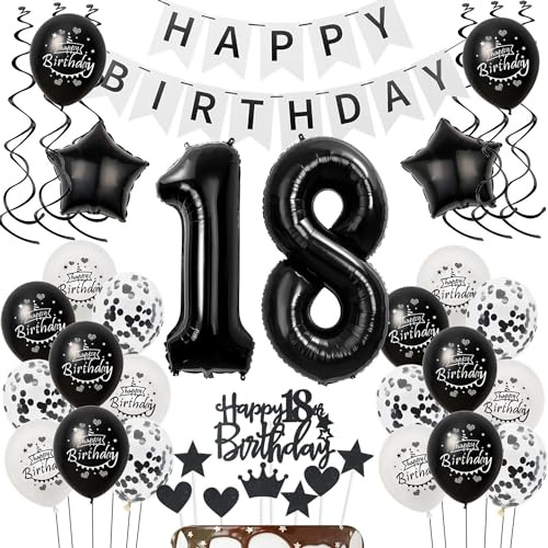 Luftballons 18 Geburtstag Dekoration mädchen Junge Schwarz weiß, deko 18. Geburtstag mädchen,Tortendeko 18 ,Geburtstagsdeko 18 jahre Junge Schwarz Ballon 18. geburtstag