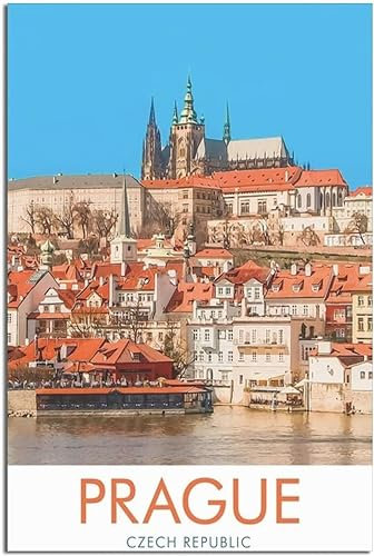 cgltd Dekorative Gemälde Prag Vintage Reiseposter, Wandkunst, Wanddekoration, Raumdekoration, Leinwand Ungerahmt 30x45cm