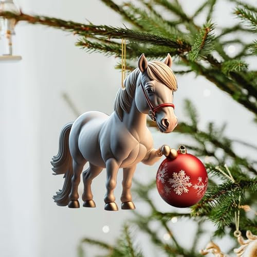 Niedlicher Pferde und Weihnachtskugeln Ornament Christbaumschmuck Acryl Pferde-Kugeln Weihnachtsanhänger Weihnachtsbaumschmuck Weihnachtspferde Anhänger Weihnachtsbaum Dekoration (D#, OneSize)