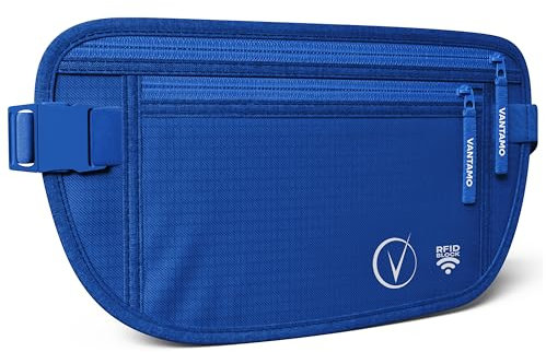 Vantamo Bauchtasche Damen Ultraflach mit RFID-Schutz, Geldgürtel für Reisen mit 2 Fächer und Verstellbarem Gurt, Hüfttasche Herren für Laufen und Wandern Passt für Reisepass, Bargeld und Telefon