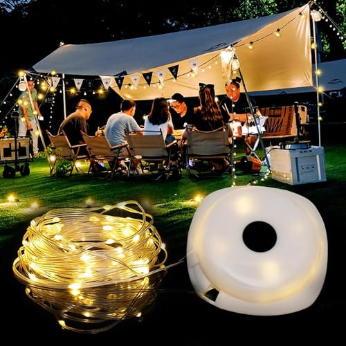 HOIDOKLY Campinglampe, 2 IN 1 USB Lichterkette Camping 10M, Lichterkette Camping Vorzelt, Multifunktionale Tragbare Campingleuchte, Wasserdicht IP67 für Camping und Wandern (Schwarz, Warmes Licht)